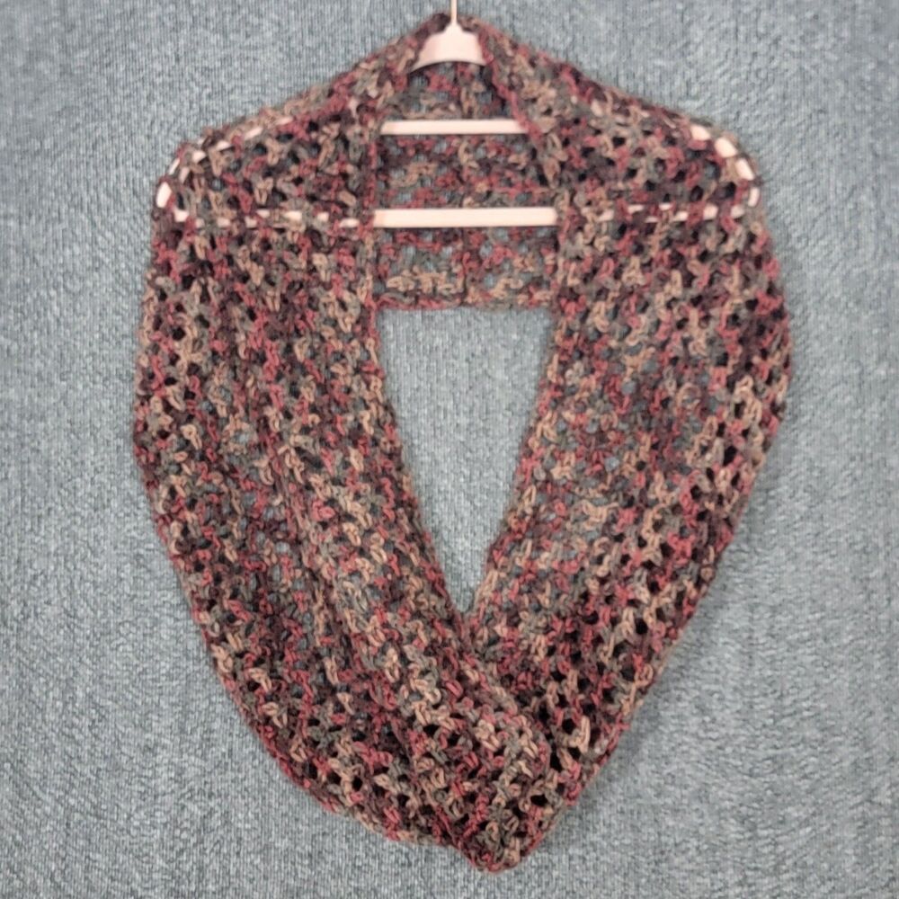 Handmade Crochet Infinity Scarf Womens Brown Green Fall Colors Cowl Neck Warmer